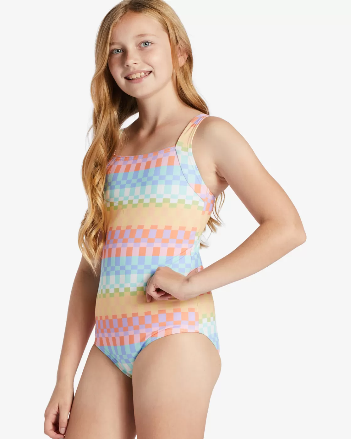 Discount Billabong Girl's Paradise Check One-Piece Swimsuit MULTI