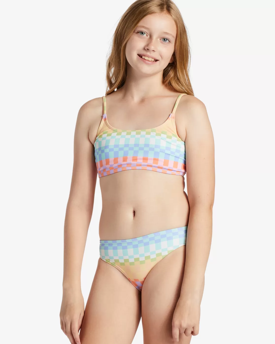 New Billabong Girl's Paradise Check Two Piece Trilet Bikini Set MULTI