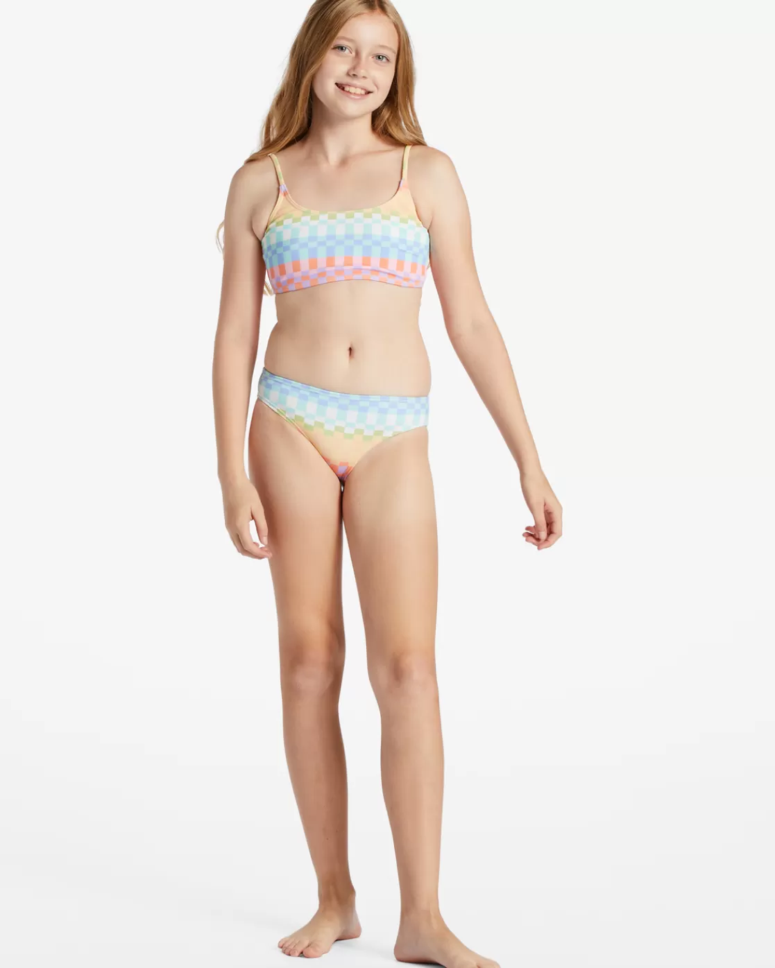 New Billabong Girl's Paradise Check Two Piece Trilet Bikini Set MULTI