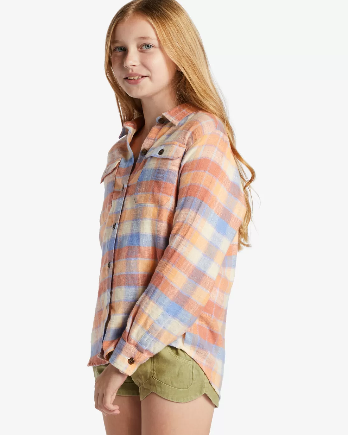 Cheap Billabong Girl's So Stoked Long Sleeve Flannel Shirt ROSE DAWN