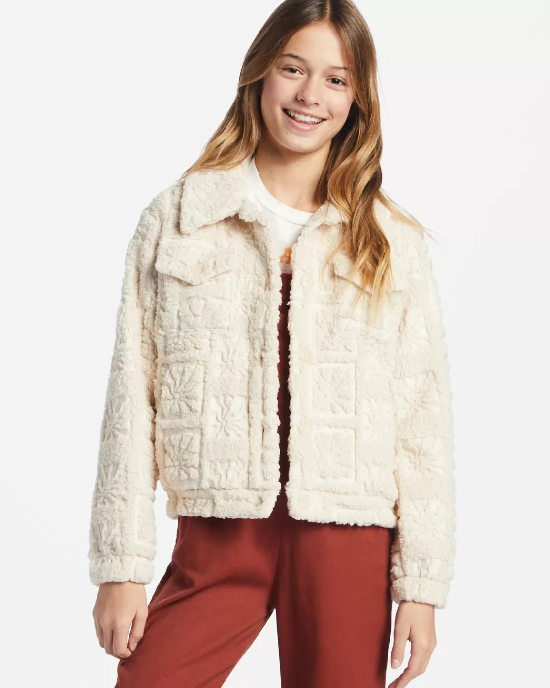 Discount Billabong Girls' Grafton Button-Up Sherpa Fleece Jacket WHITE CAP