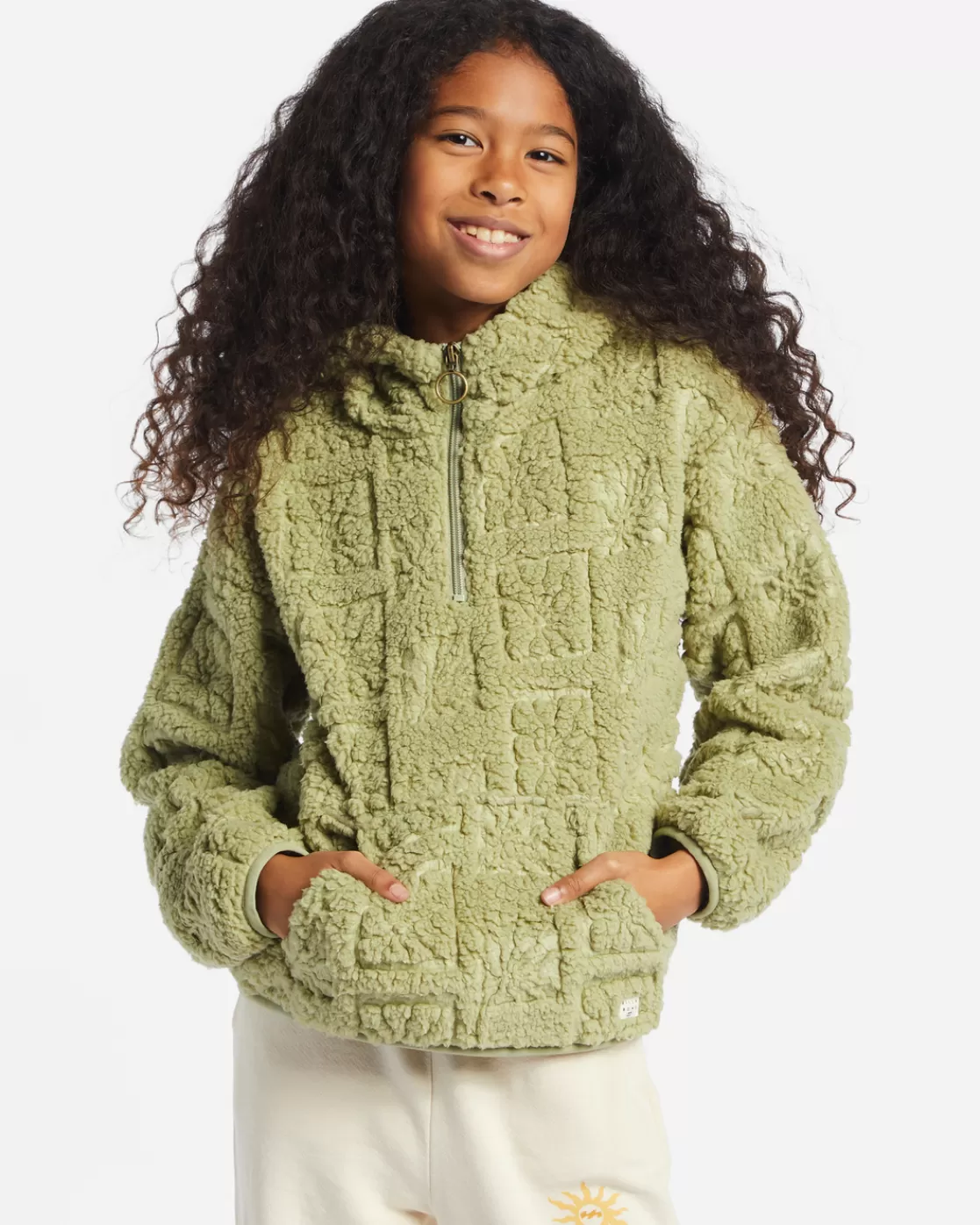 Shop Billabong Girls' Just In Time Half-Zip Pullover Sweatshirt AVOCADO