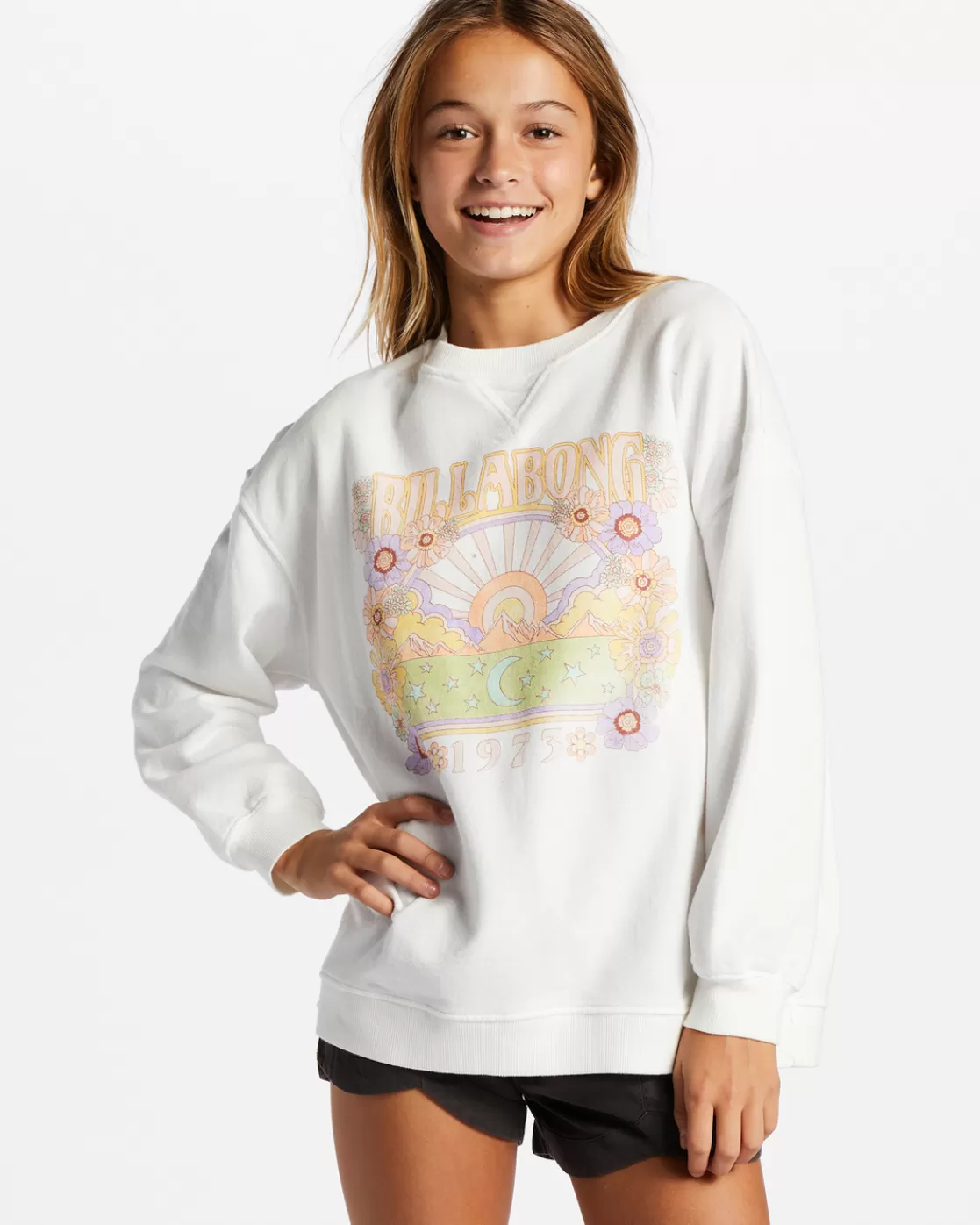 New Billabong Girls' Making Waves Crewneck Sweatshirt SALT CRYSTAL 1