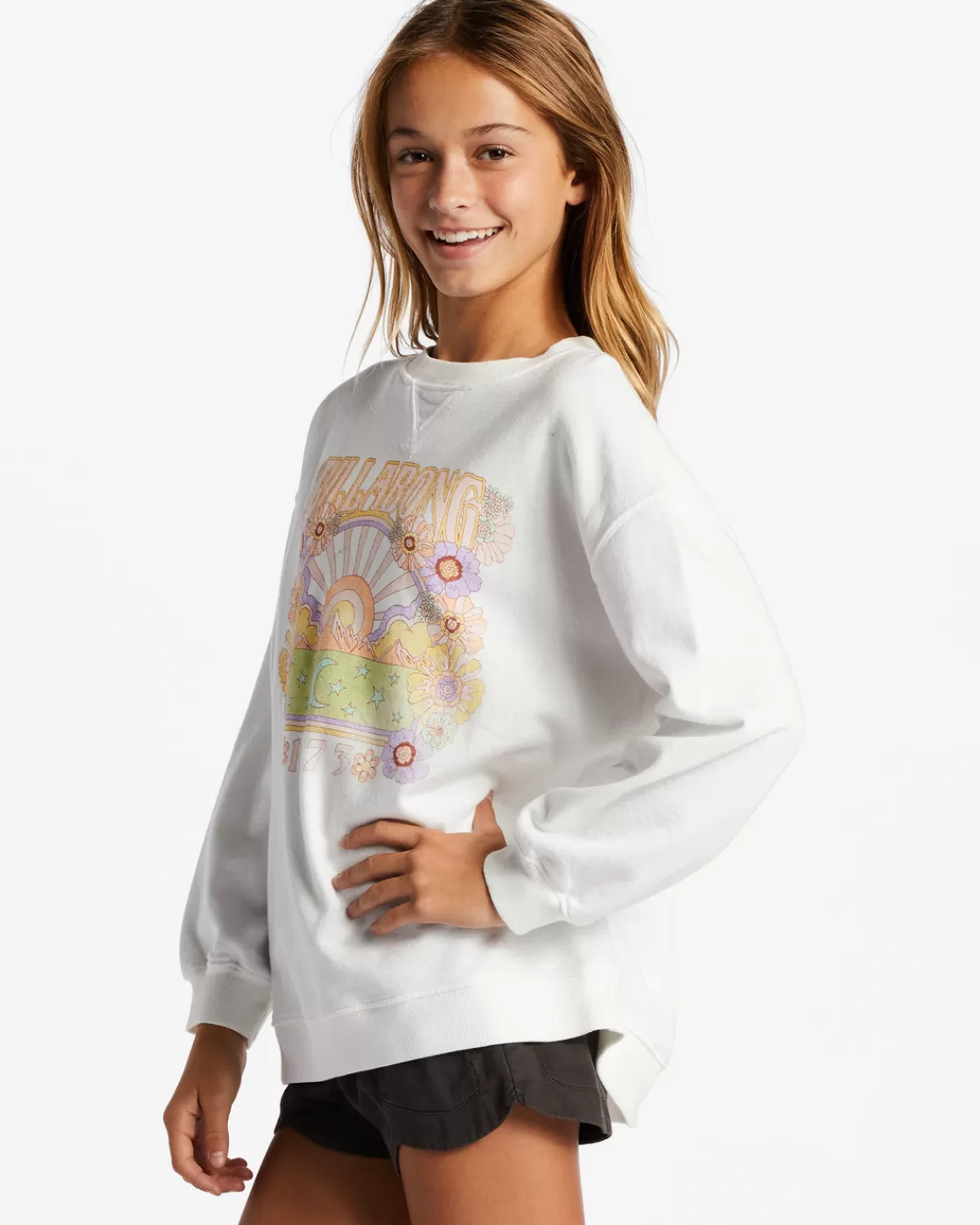 New Billabong Girls' Making Waves Crewneck Sweatshirt SALT CRYSTAL 1