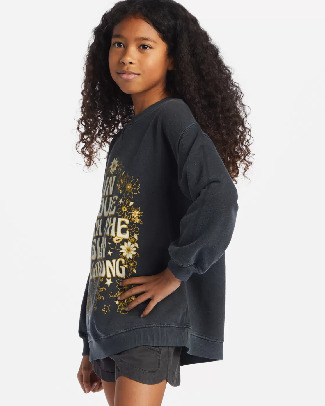 Clearance Billabong Girls' Making Waves Crewneck Sweatshirt BLACK SANDS