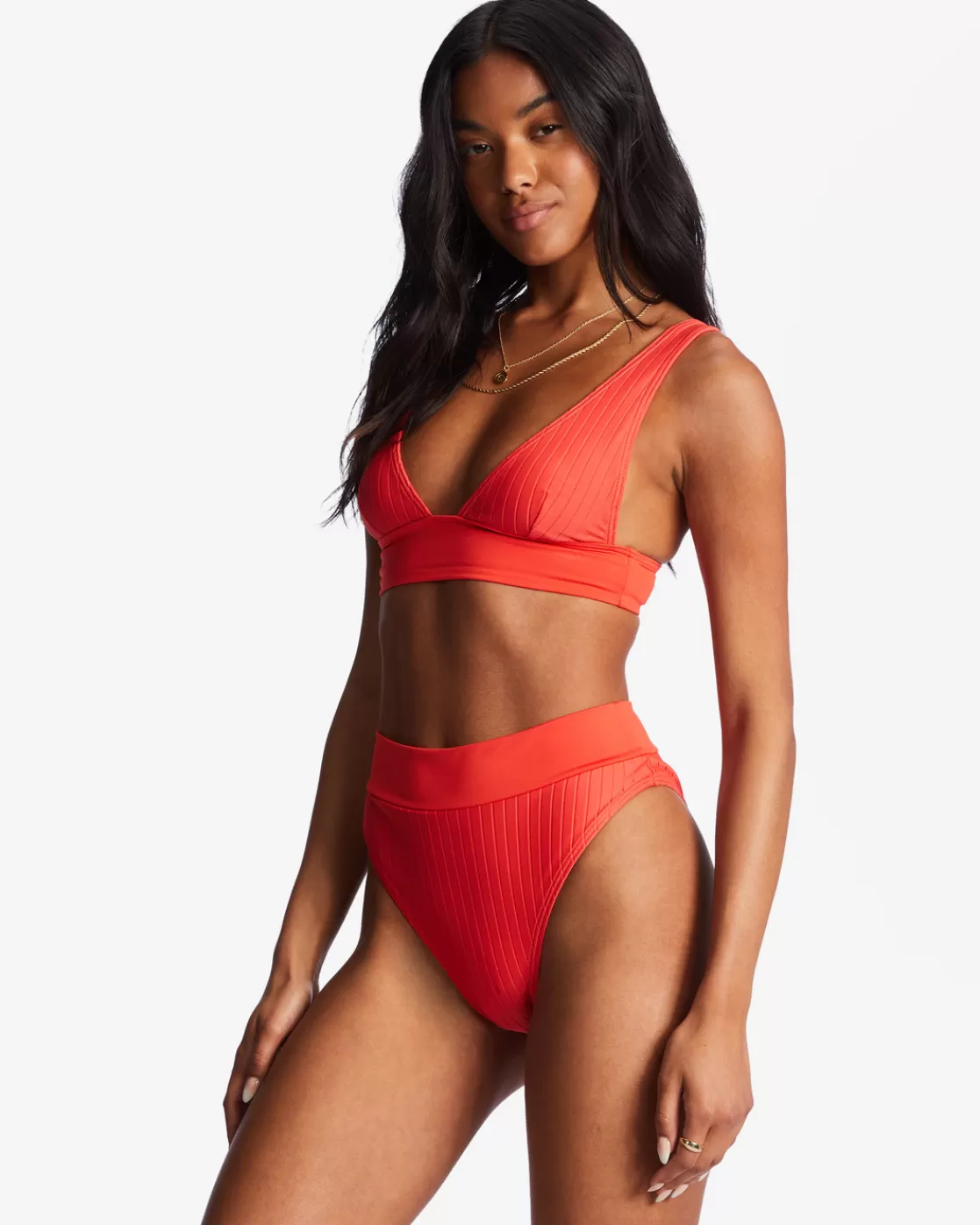 Outlet Billabong Lined Up Remi Plunge Triangle Bikini Top BRIGHT POPPY