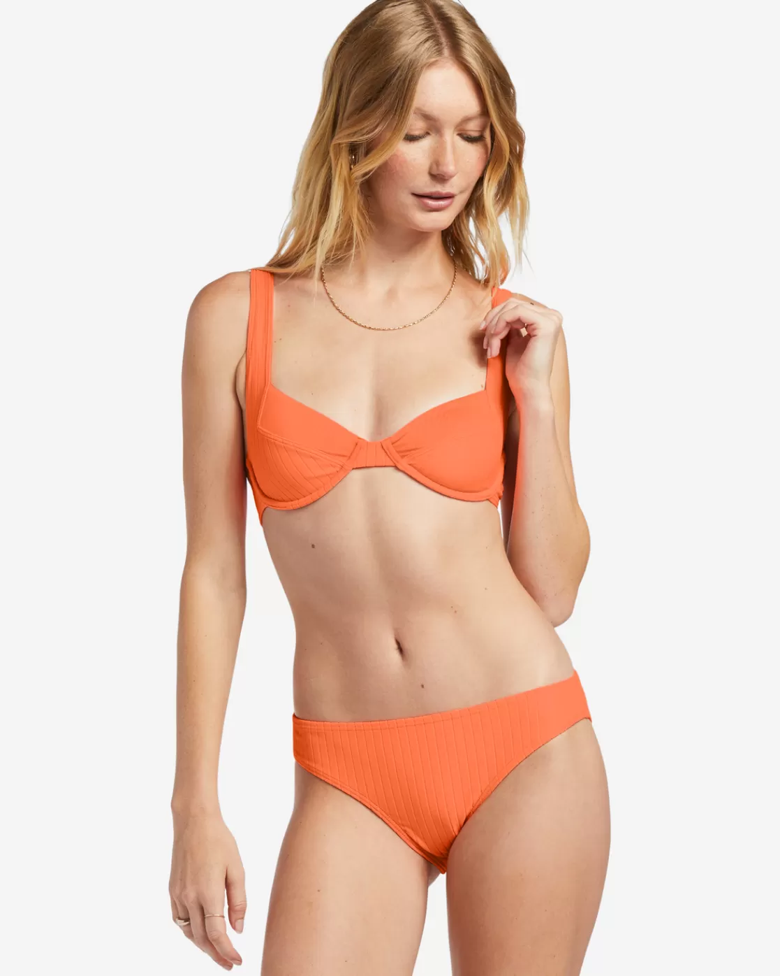 Outlet Billabong Lined Up Tyler Underwired Bikini Top POPPIN PEACH