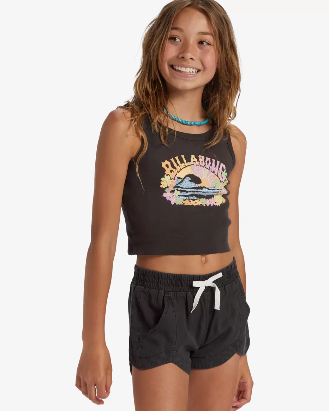 Best Billabong Mad For You Elastic Waist Shorts OFF BLACK