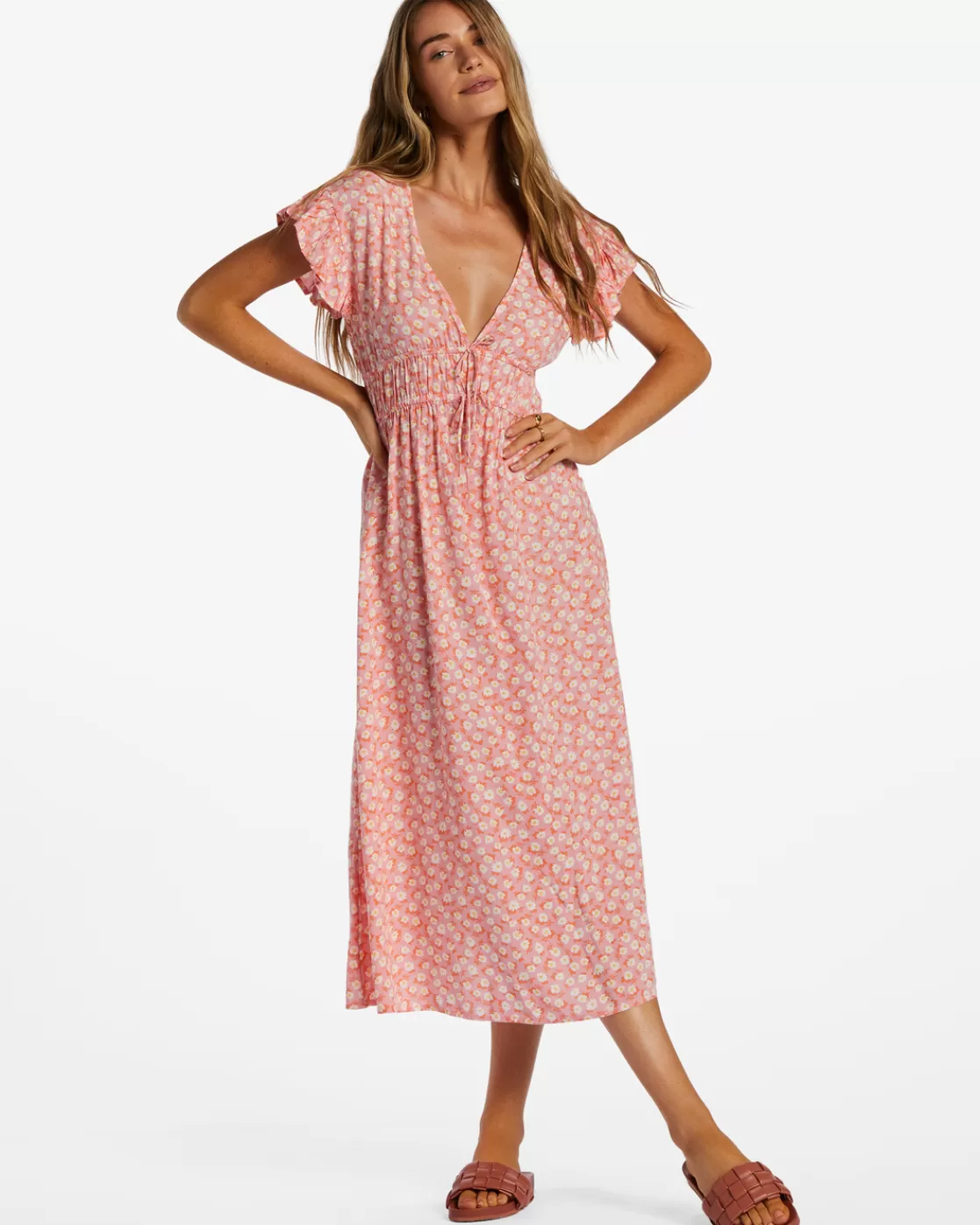 Shop Billabong Picnic Date Midi Dress FLAMINGO