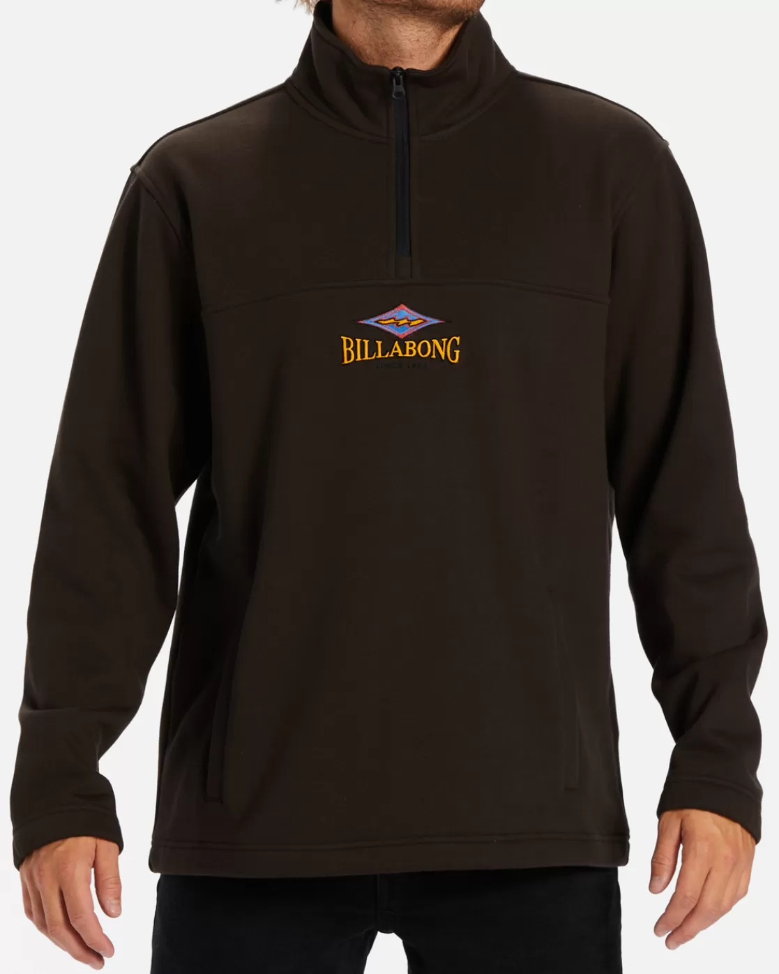 Cheap Billabong Re-Issue Mock Neck Half-Zip Sweatshirt WASHED BLACK