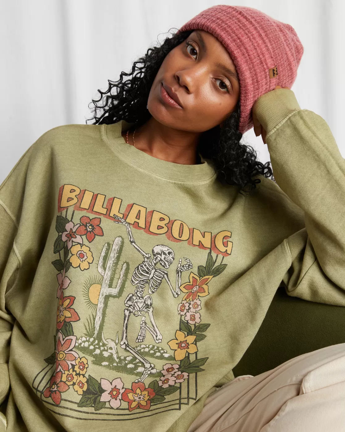 Fashion Billabong Ride In Oversized Crewneck Sweatshirt AVOCADO