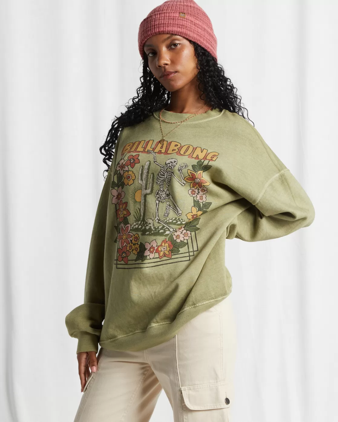 Fashion Billabong Ride In Oversized Crewneck Sweatshirt AVOCADO