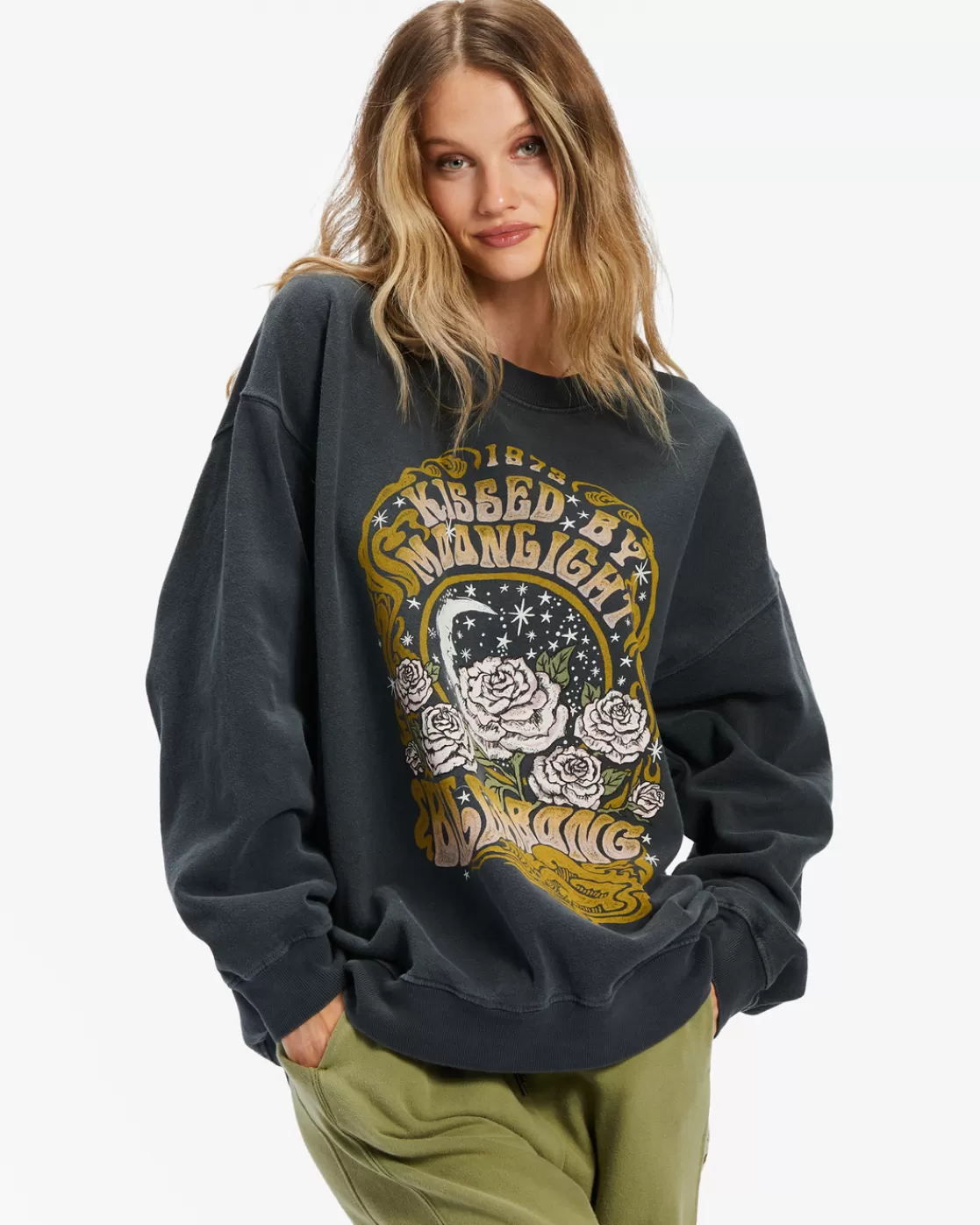 Store Billabong Ride In Oversized Crewneck Sweatshirt BLACK SANDS 2