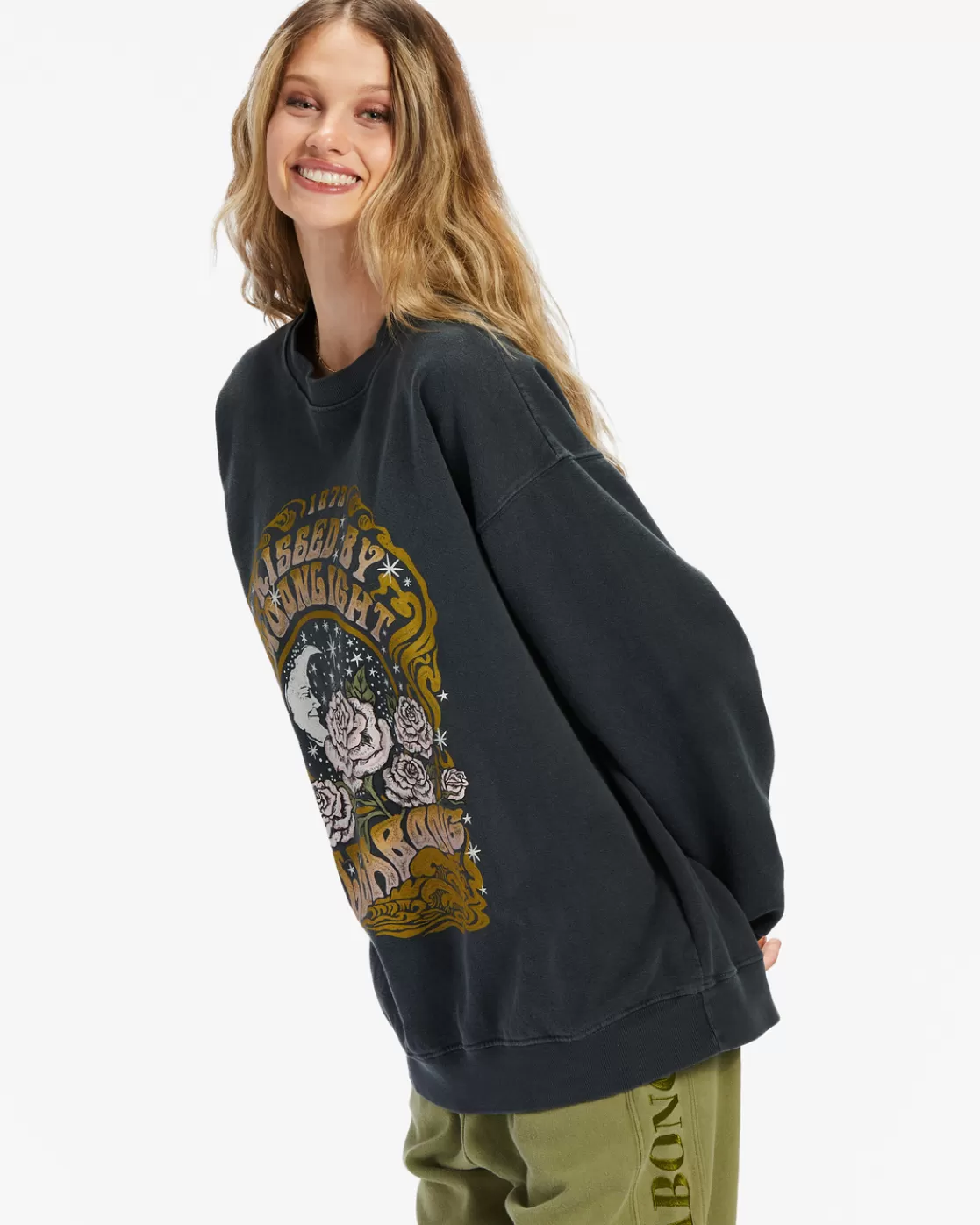 Store Billabong Ride In Oversized Crewneck Sweatshirt BLACK SANDS 2