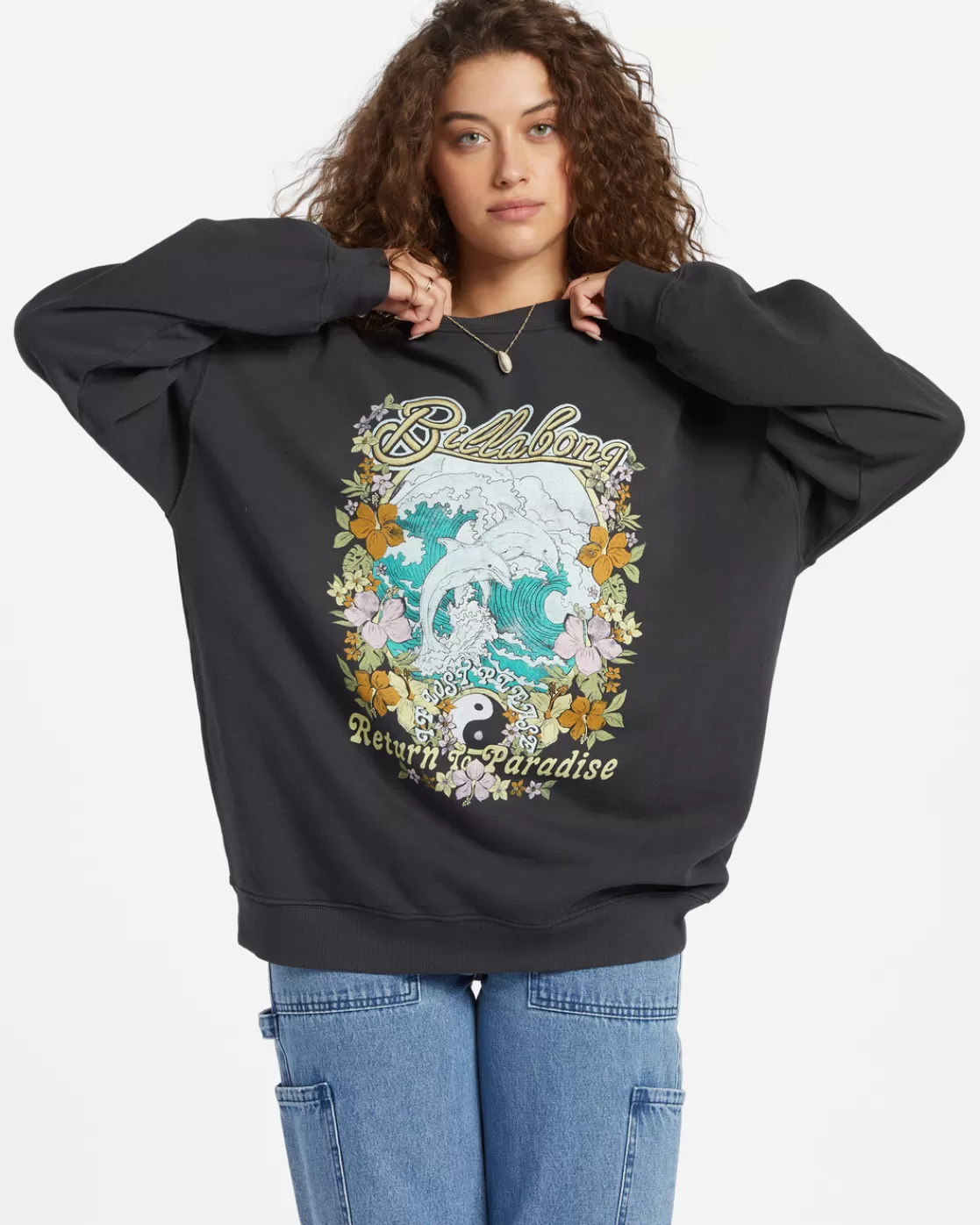 Cheap Billabong Ride In Oversized Crewneck Sweatshirt BLACK SANDS 3