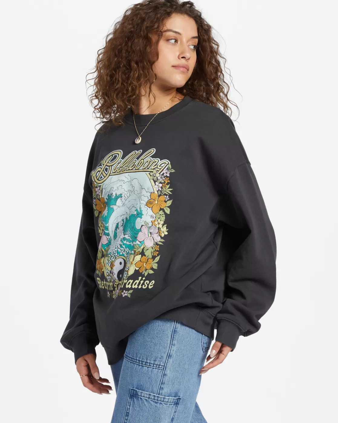 Cheap Billabong Ride In Oversized Crewneck Sweatshirt BLACK SANDS 3