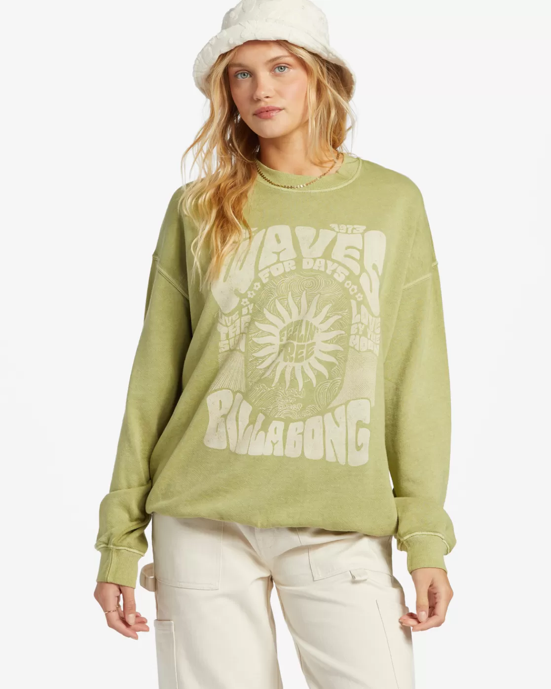 Fashion Billabong Ride In Oversized Crewneck Sweatshirt PALM GREEN