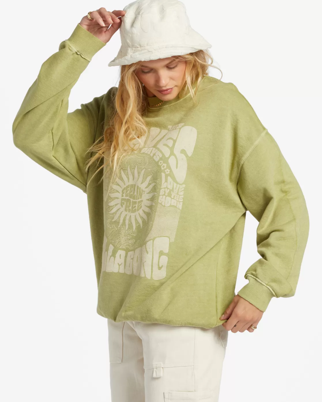 Fashion Billabong Ride In Oversized Crewneck Sweatshirt PALM GREEN