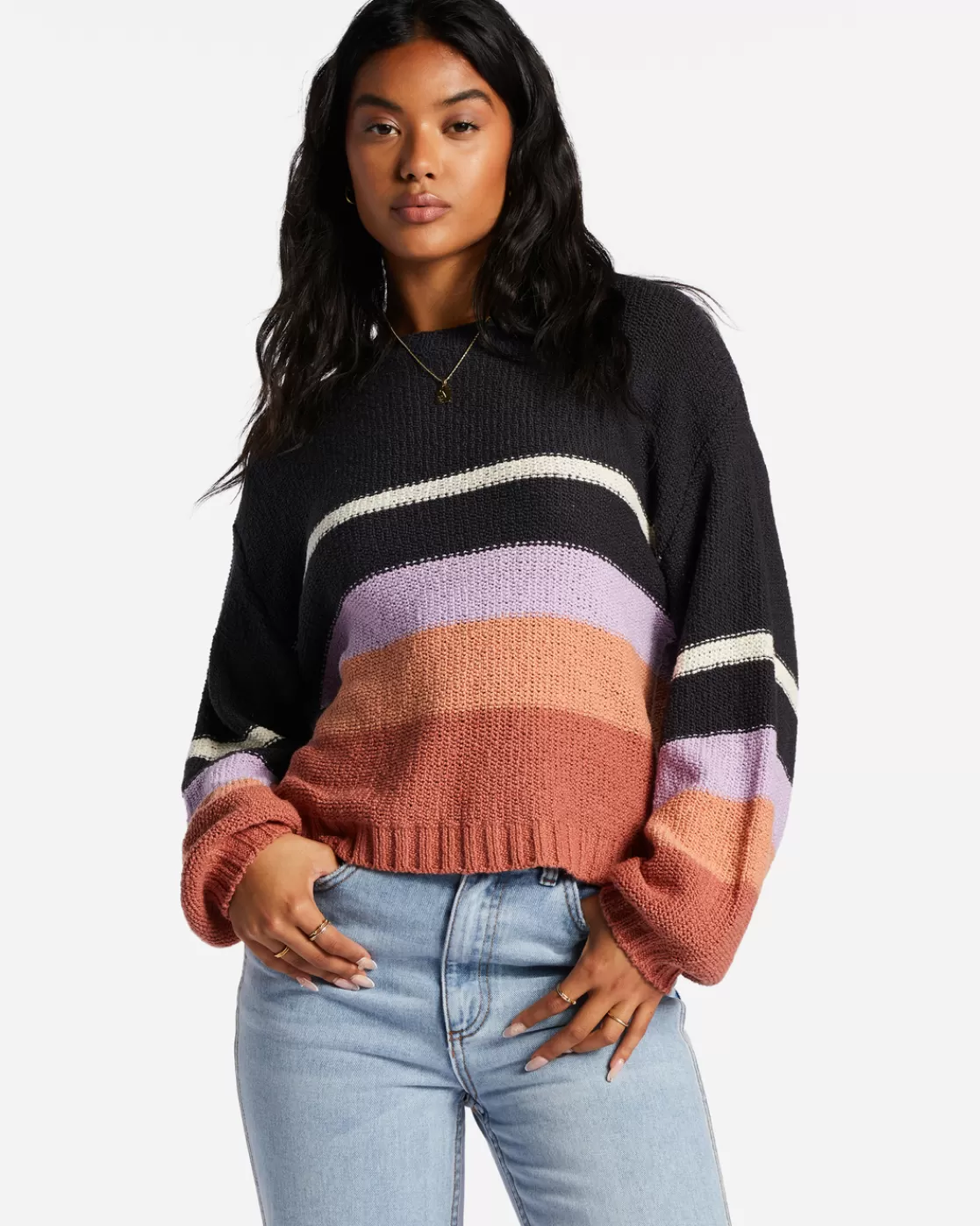 Hot Billabong Seeing Double Crop Crewneck Sweater LILAC BREEZE