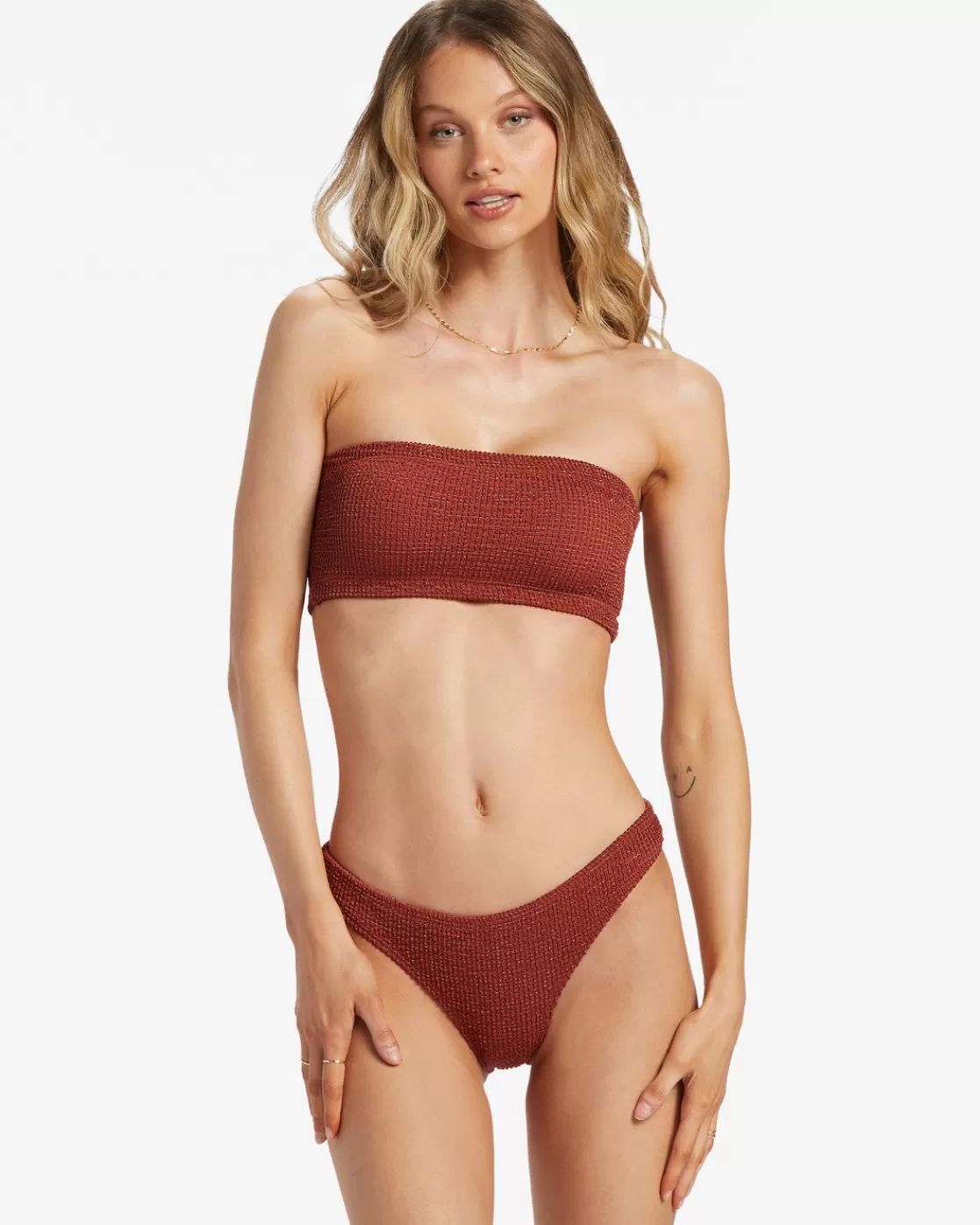 Sale Billabong Shimmer High Tube Top Bikini Top DEEP SIENNA