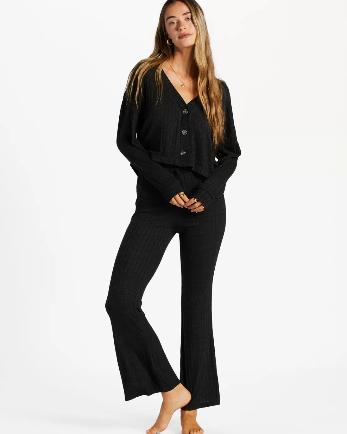 Discount Billabong So Easy Flare Knitted Flared Trousers BLACK SANDS