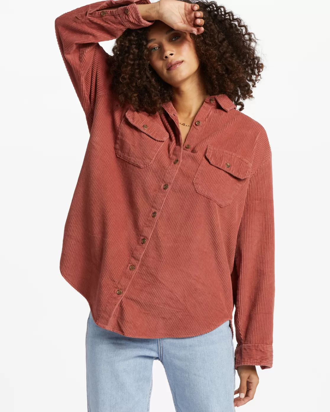 Outlet Billabong So Stoked Cord Long Sleeve Top DEEP SIENNA