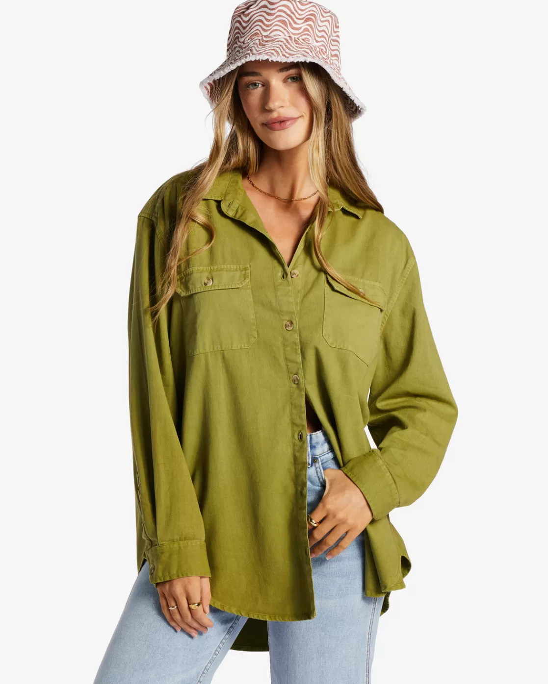 Shop Billabong So Stoked Twill Long Sleeve Shirt GREEN EYES