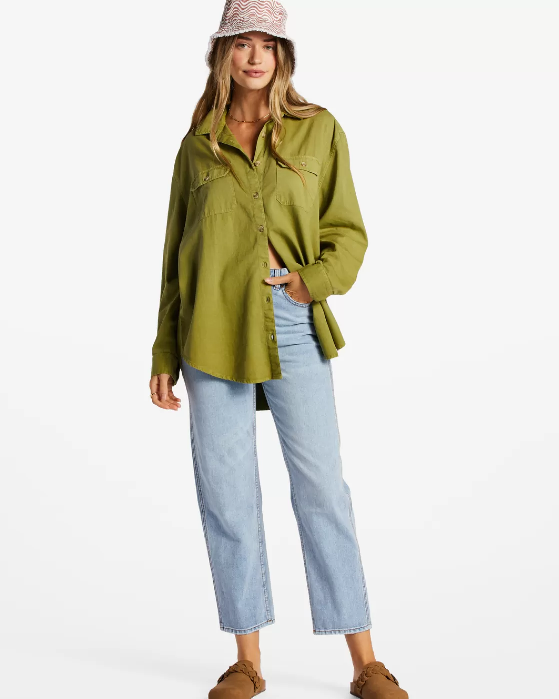 Shop Billabong So Stoked Twill Long Sleeve Shirt GREEN EYES