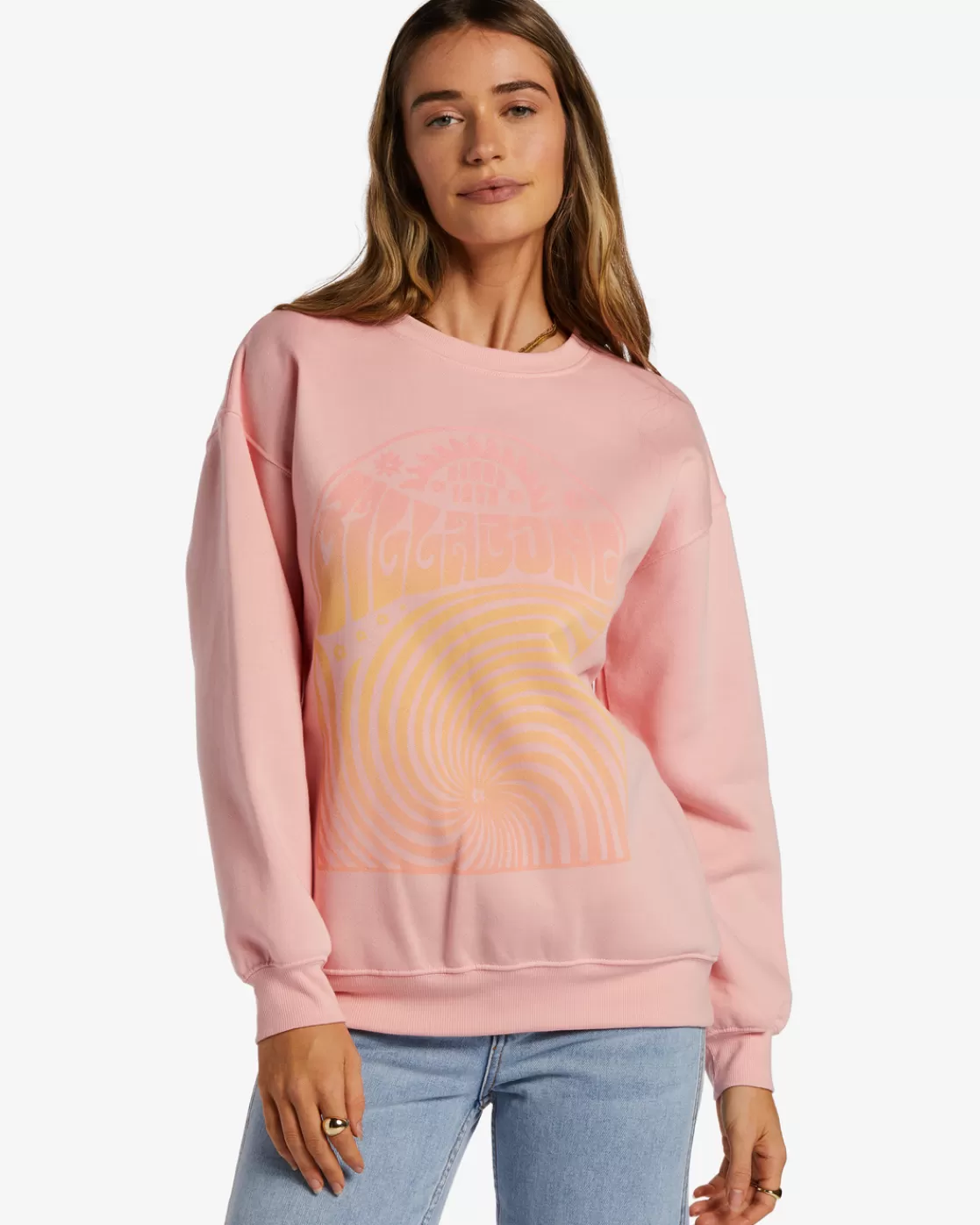 Shop Billabong Stay Wavy Sweatshirt PINK LEMONADE