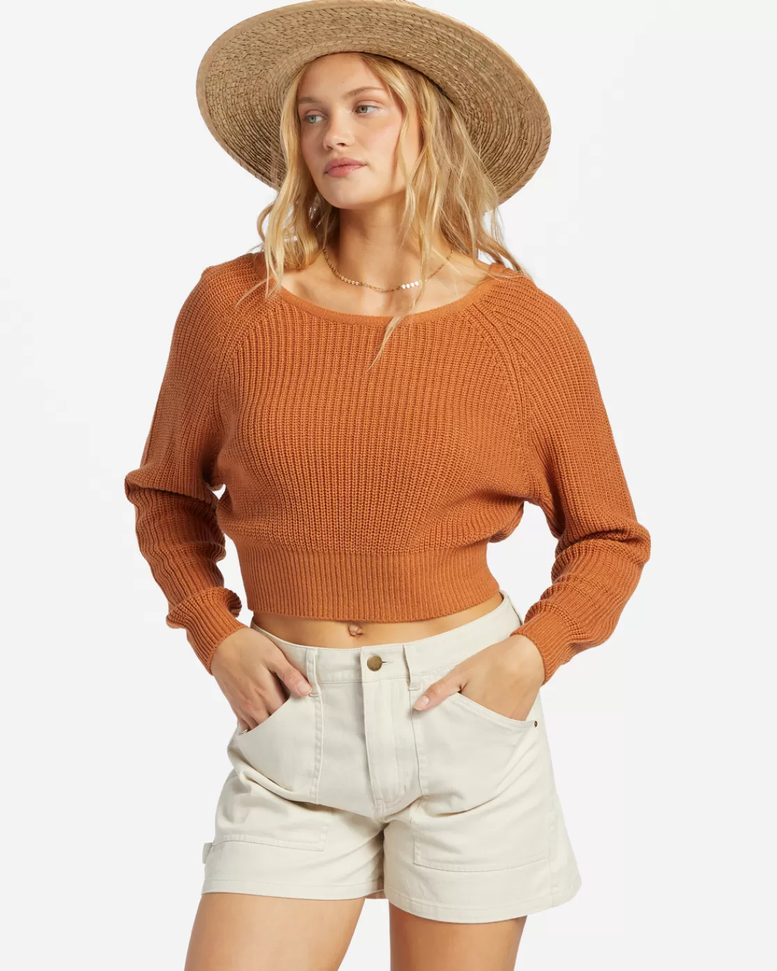 Fashion Billabong Sun Soaked V-Neck Sweater TOFFEE