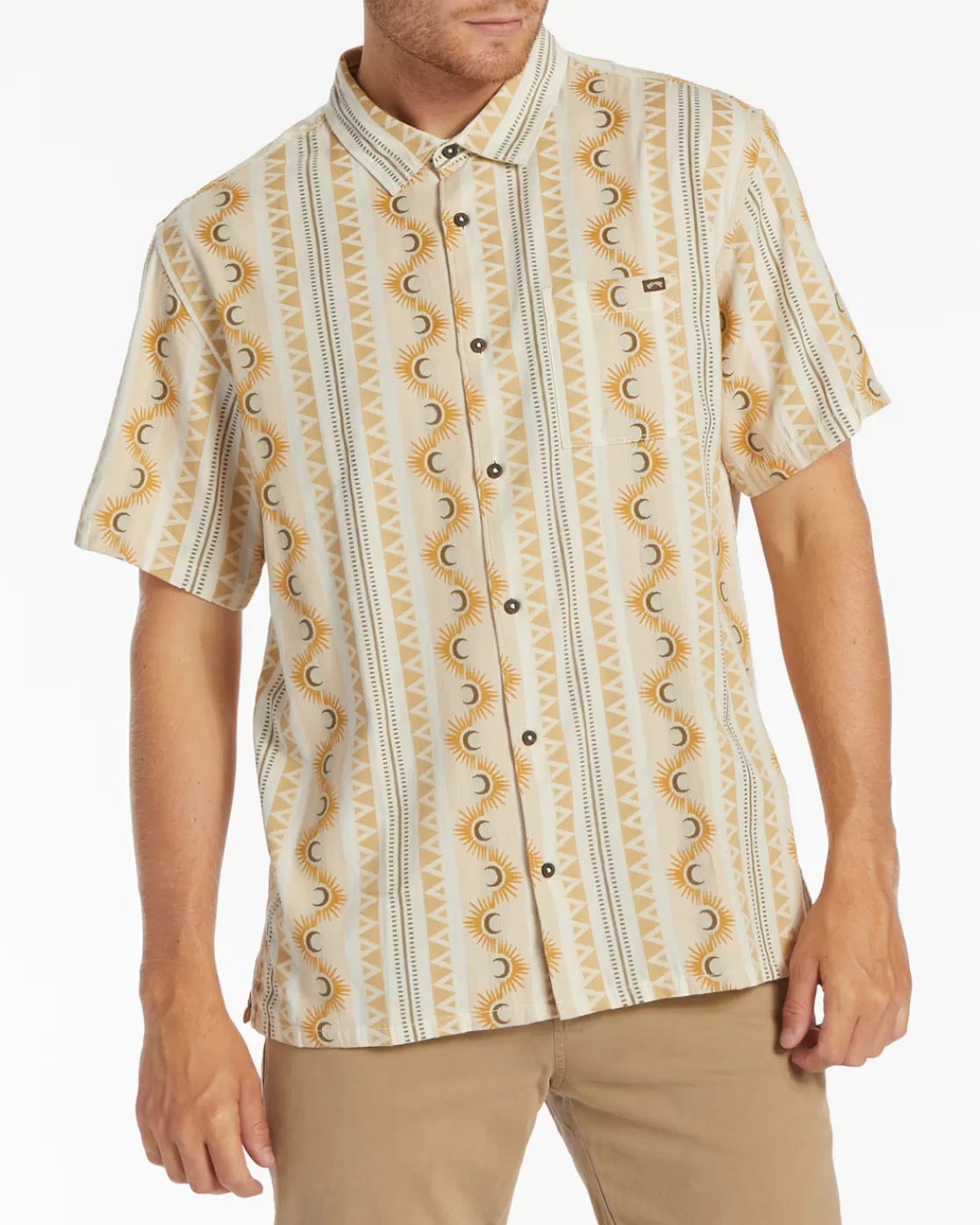 New Billabong Sundays Jacquard Short Sleeve Shirt STONE