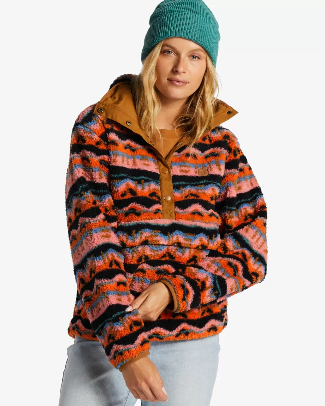 New Billabong Switchback Mock Neck Fleece PAPAYA