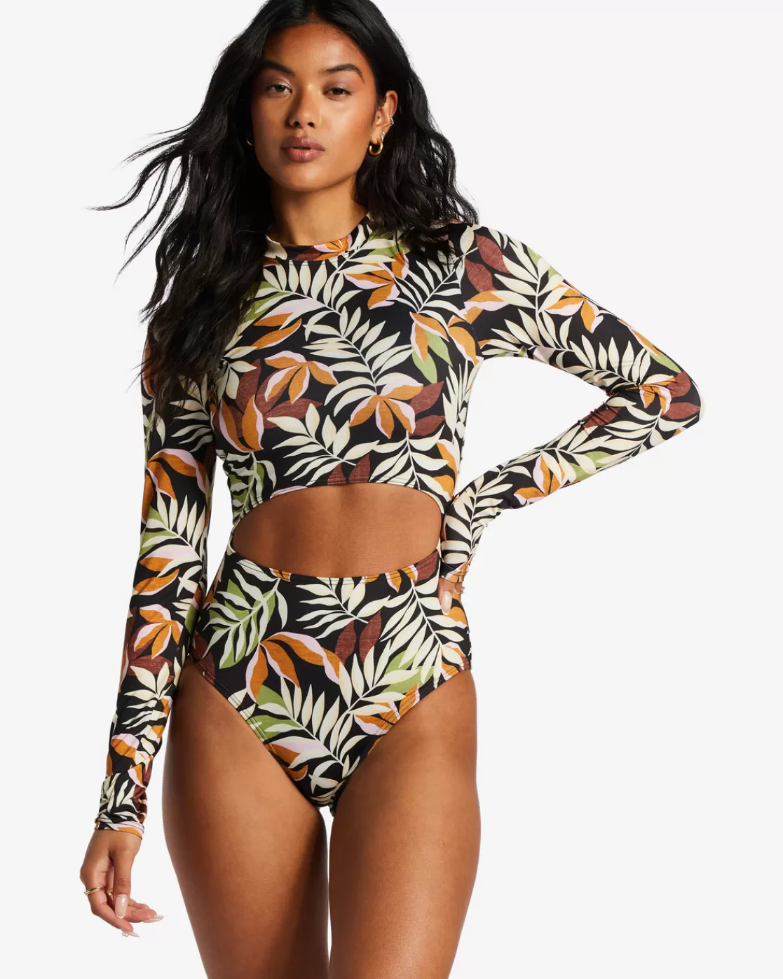 Outlet Billabong Tales From The Tropics Long Sleeve One-Piece Swimsuit NIGHT TROPIC