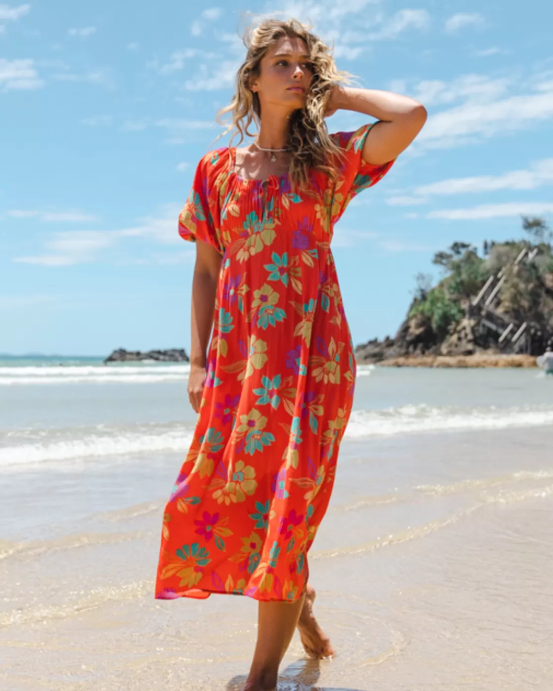 Fashion Billabong True Romance Midi Dress BRIGHT POPPY