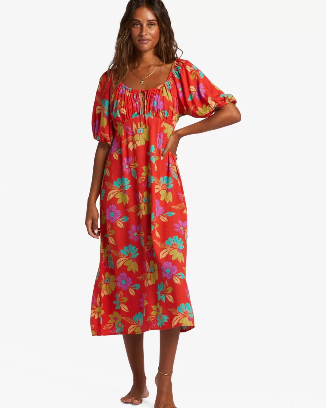 Fashion Billabong True Romance Midi Dress BRIGHT POPPY