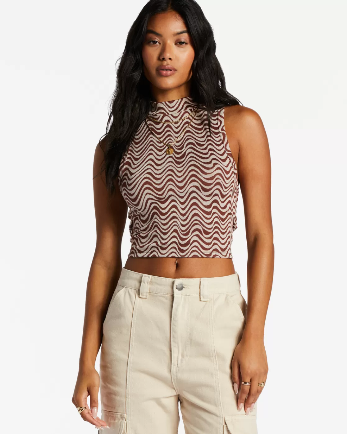 New Billabong Wavey Babe Knitted Tank Top MOCHA