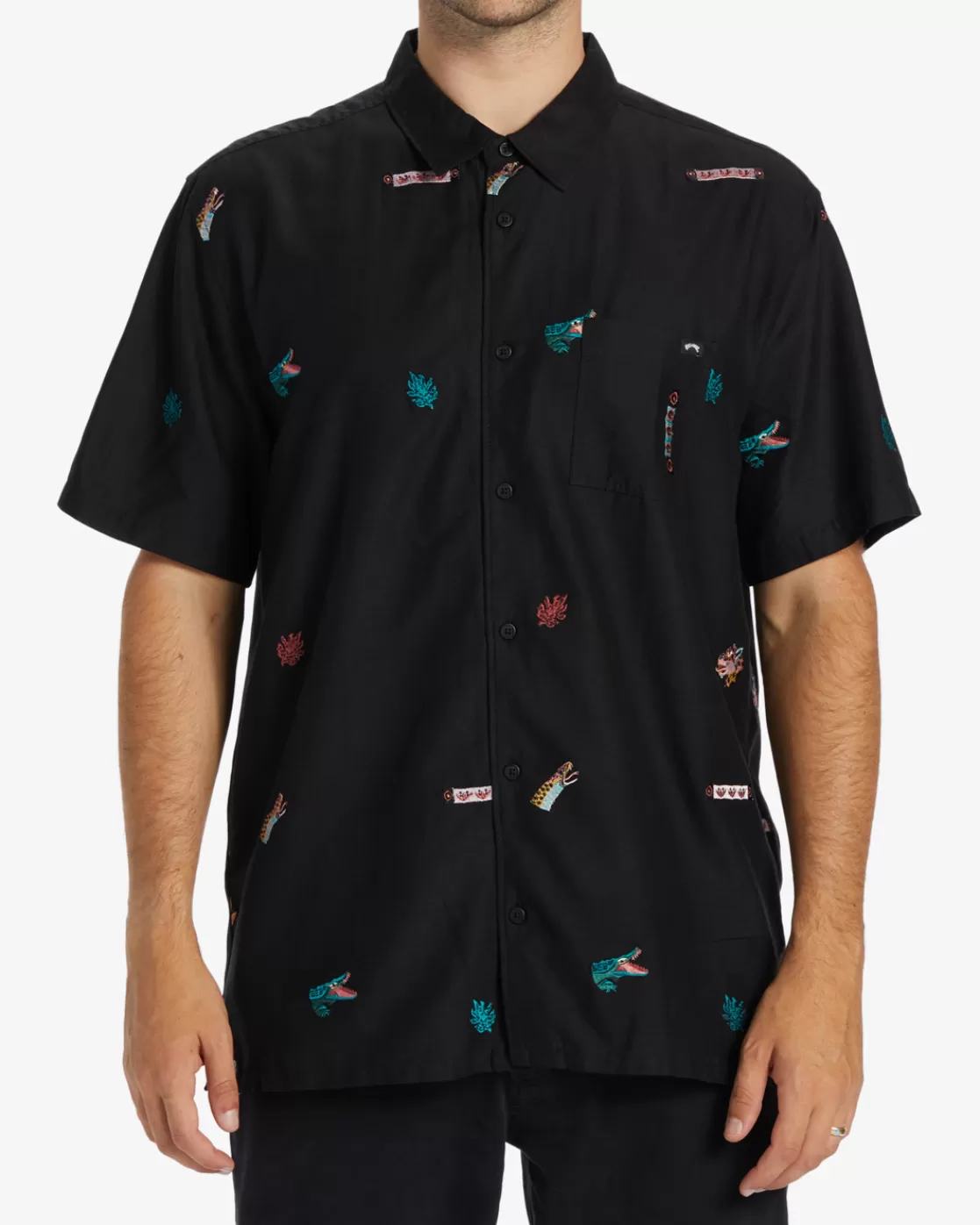 Hot Billabong Zeledon Embroidered Shirt BLACK