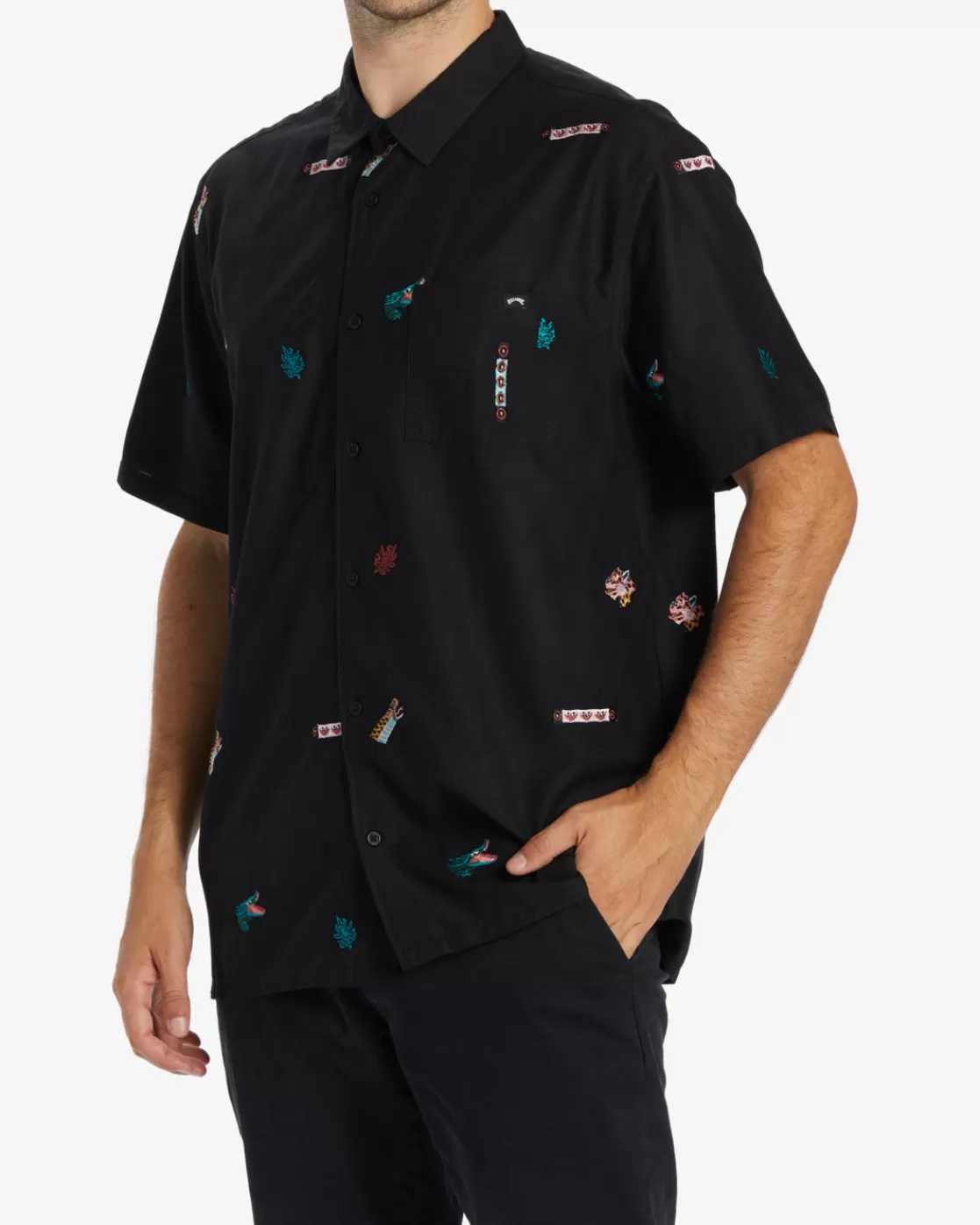 Hot Billabong Zeledon Embroidered Shirt BLACK